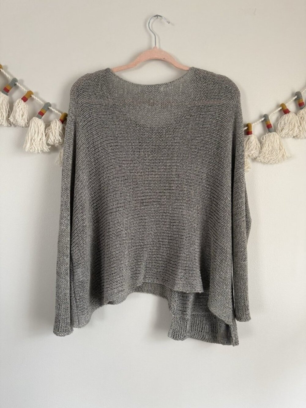 Alembika Open Knit Asymmetrical Grey Slouchy Oversized Lagenlook Coastal Top S - Picture 6 of 9